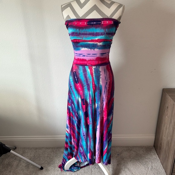 Womens Felicity & Coco Strapless Maxi Dress XS Abstract Print Open Back - Picture 2 of 8